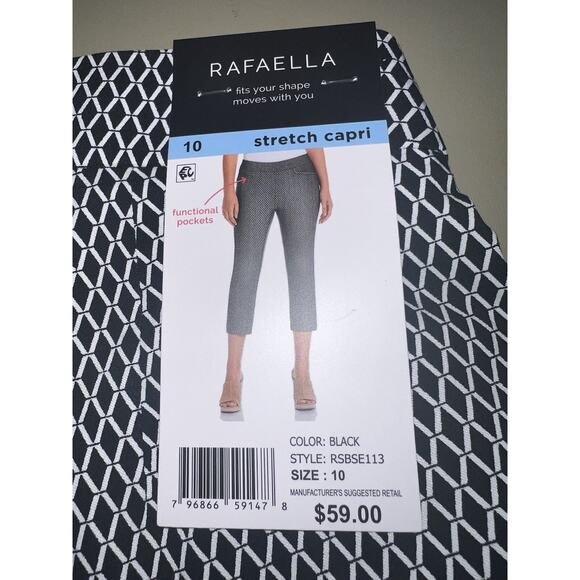 Rafaella Stretch Capri Women’s Size 10 Black And White Diamond Pattern W/Pockets - Picture 5 of 5